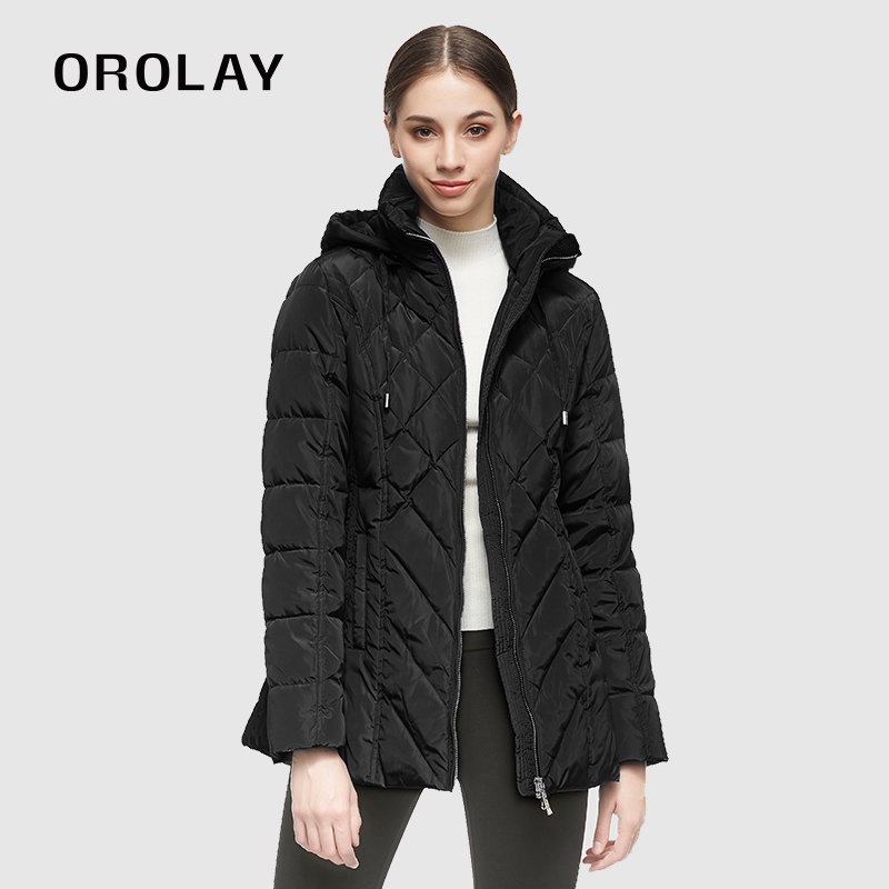 OROLAY短款立领连帽羽绒服