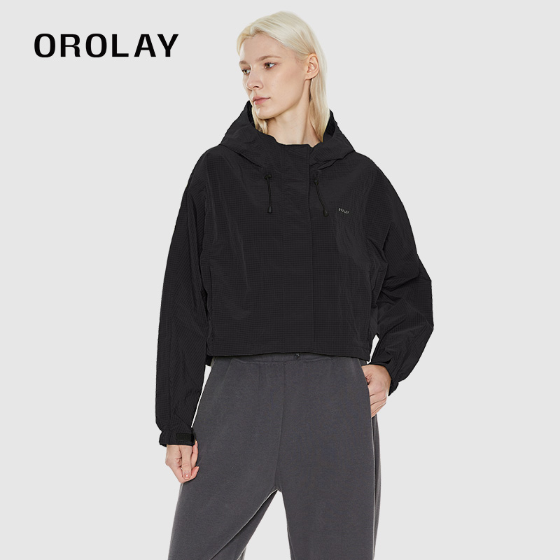 OROLAY休闲微皱亮泽短外套