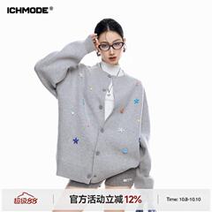 ICH MODE 美式复古海星纽扣针织开衫女秋冬季慵懒氛围感毛衣外套