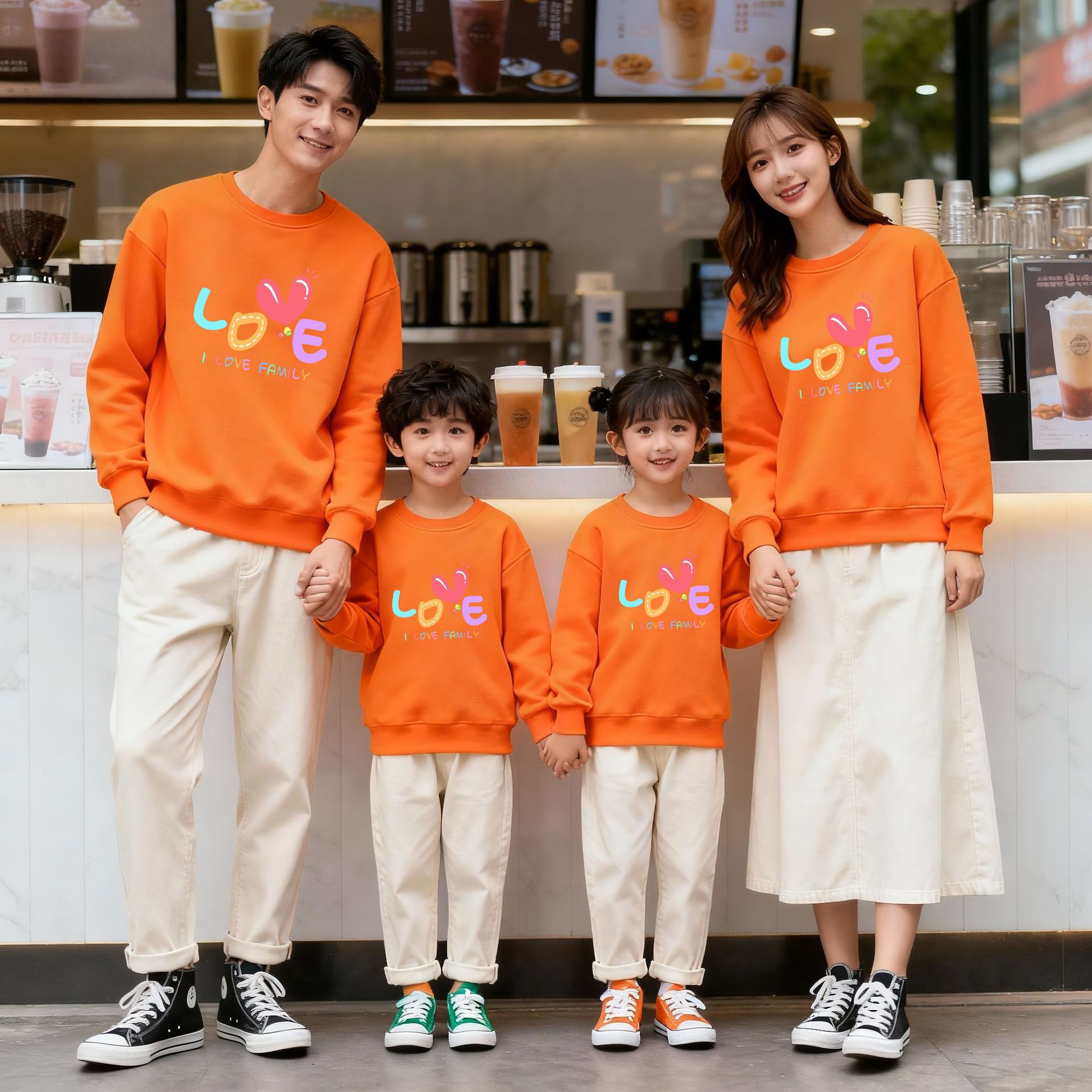 亲子装秋冬新款圆领卫衣一家三四口全家服亲子活动学校班服不加绒