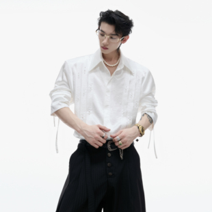 立体褶皱设计感衫 小众亮丝飘带珍珠点缀衬衫 衣 CulturE月影 ArguE