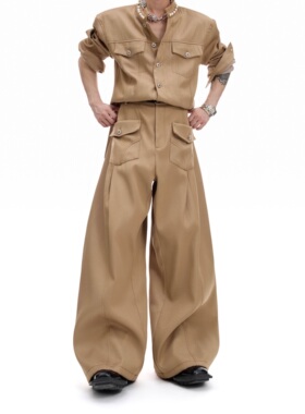 ArguE CulturE檀棕*小众明线口袋工装休闲裤宽松软牛仔长裤男女