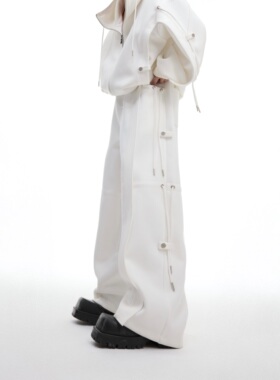 ArguE新款解构重工飘带抽绳休闲长裤高级垂感宽松堆叠阔腿卫裤潮