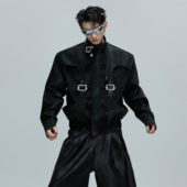 ArguE CulturE蛇纹鳞片短款 夹克立领马毛拼接金属扣设计皮衣外套