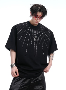 ArguE Cultur钻耀徽迹 小众满天星镶钻圆领重磅短袖男宽松百搭T恤
