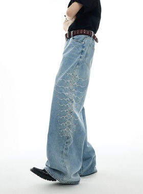 ArguE CulturE蛇瞳脊骨 小众复古水洗脊骨金属柳钉设计感牛仔裤