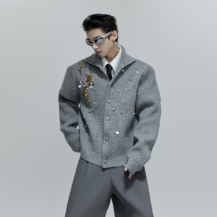 ArguE 外套冬 CulturE小众重工亮片设计感高领毛衣贵气慵懒针织衫