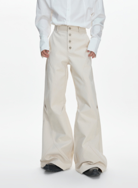 ArguECulturE双褶立体裁剪微喇西裤显腿长小众五连扣垂坠感休闲裤