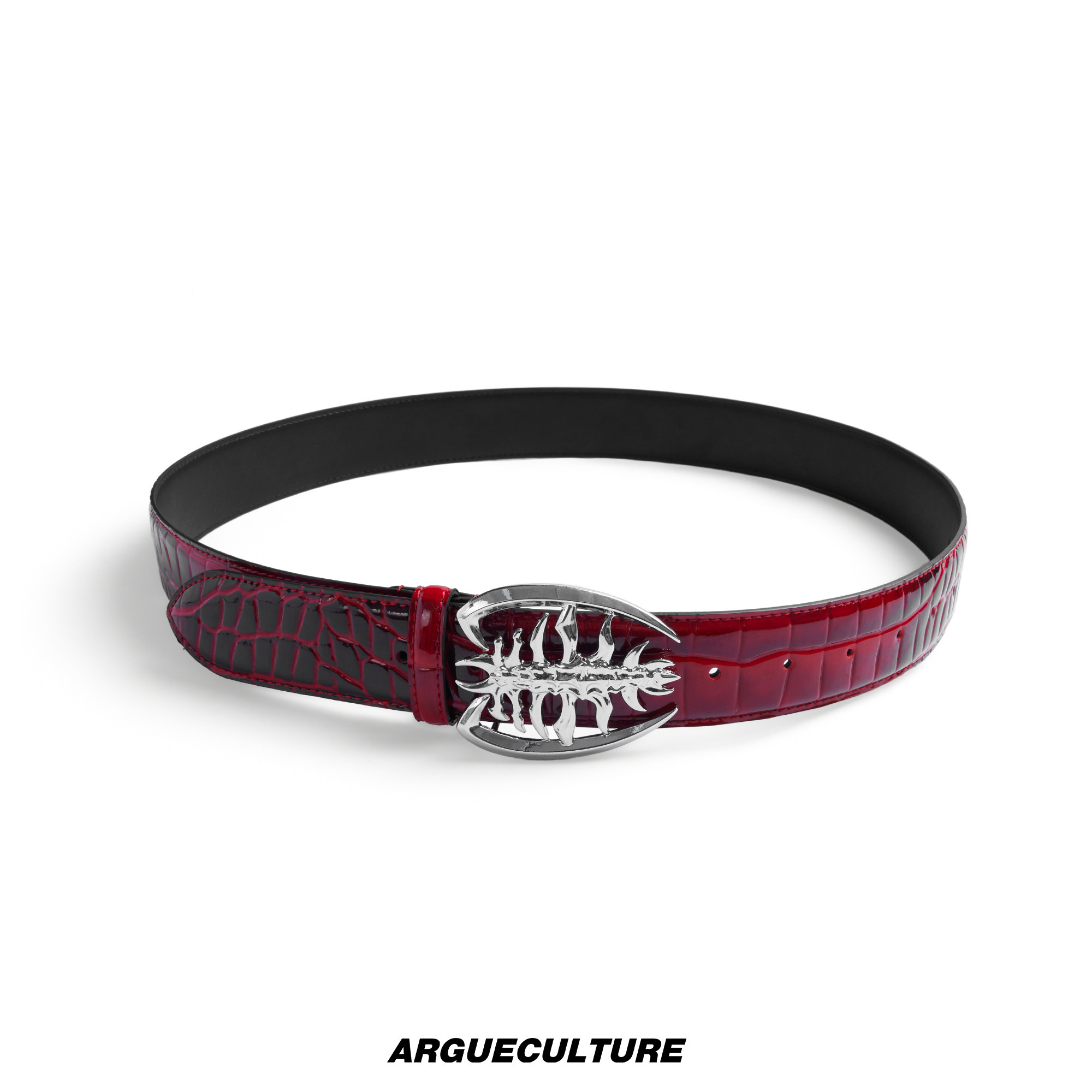 thumbnail for ArguECulturE Skeleton Crazy Buckle * Heavy Industry Metal Spine Buckle Niche Belt Crocodile Leather Pattern Belt Men