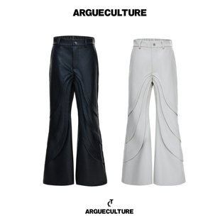 ArguECulturE先锋小众手工分割解构修身微喇叭爆裂纹皮裤垂感长裤
