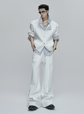 ArguE CulturE 秋冬小众条纹衬衫假两件拼接开衫卫衣套装薄款外套