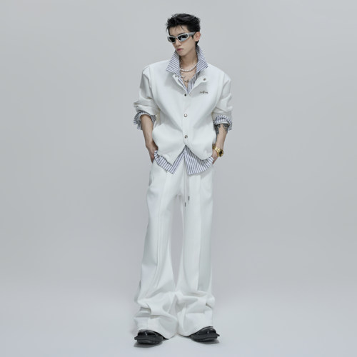 条纹衬衫假两件拼接开衫卫衣套装