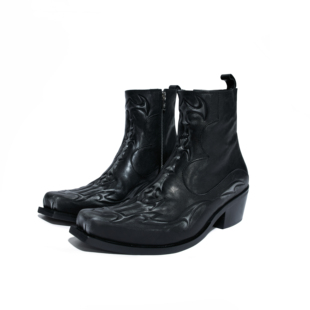 靴子 头层牛皮切尔西短靴做旧浮雕脊骨皮鞋 ArguE CulturE玄脊雕魂