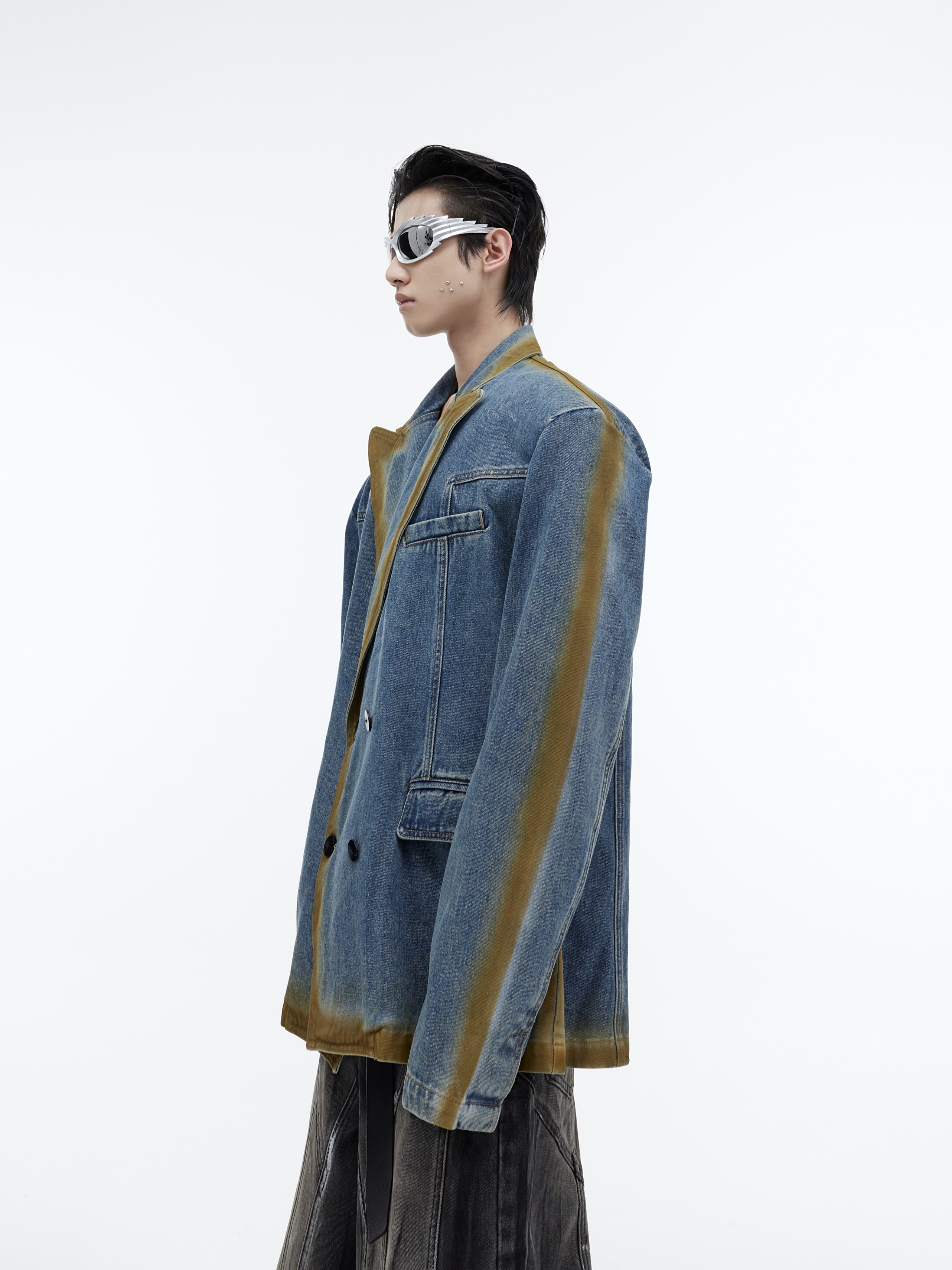 小众牛仔外套渐变喷绘水洗西服