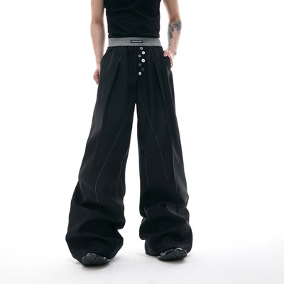 小众直筒休闲裤，纽扣明线超有型