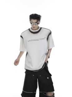 CulturE渐变金属立体印花垫肩T恤手绘设计感高级廓形短袖