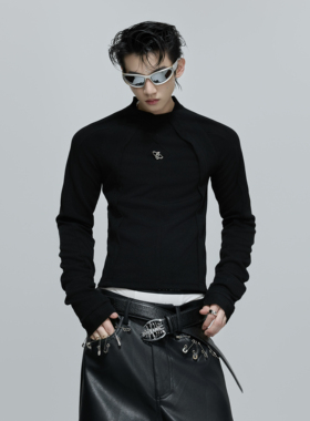 ArguE CulturE小众解构分割打底衫显肩宽修身金属logo长袖T恤男