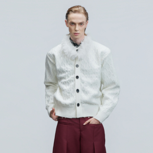 外套 肌理绞花针织衫 ArguE CulturE秋冬重磅细闪亮片毛领毛衣开衫