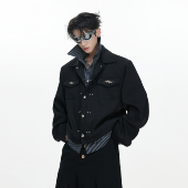 ArguE 假两件设计短宽夹克金属纽扣外套春 条纹衬衫 CulturE 云帆