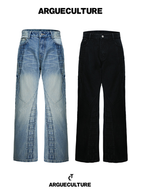 ArguECulturE剑痕*重磅解构脊骨压痕纹猫须水洗浅蓝色直筒牛仔裤