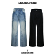 ArguECulturE剑痕 重磅解构脊骨压痕纹猫须水洗浅蓝色直筒牛仔裤