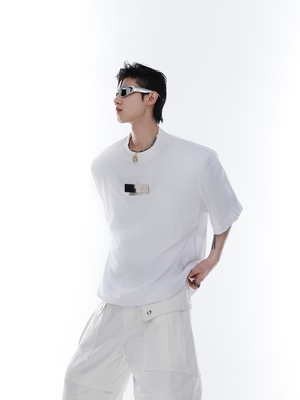 短袖简约男帅气小众金属卡扣