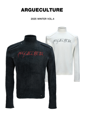 ArguECulturE缠驱造物*毛绒半高领解构刺绣黑色打底衫T恤修身长袖