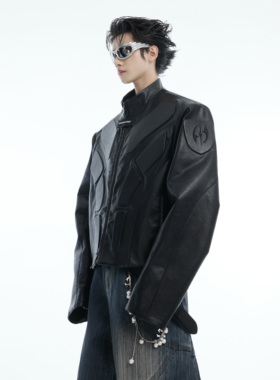 ArguE CulturE 小众立体浮雕解构立领廓形夹克外套机车盔甲皮衣男