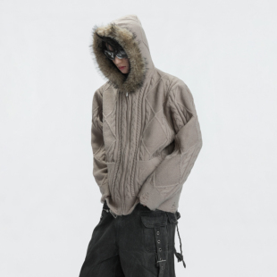 羊毛棉混纺加厚毛衣仿狐狸毛外套男女款 毛领针织衫 CulturE ArguE