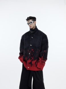 CulturE秋冬重磅小众渐变新年针织衫 外套金属纽扣防貂毛圣诞毛衣