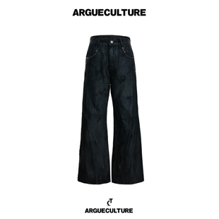 ArguECulturE毒液*先锋手工刷蜡涂层黑色微喇牛仔裤挺阔耐磨长裤