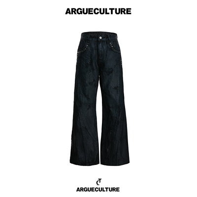 ArguE刷蜡涂层微喇牛仔裤