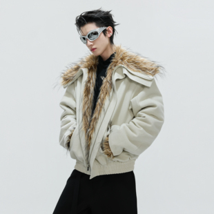 ArguE CulturE重磅水洗大翻领毛领座山雕外套加绒加厚棉服夹克男