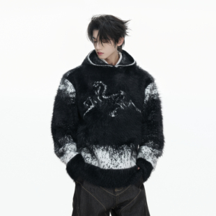 ArguECulturE雪糕 连帽重磅慵懒情侣毛衣 马年云雾渐变仿貂毛毛衫