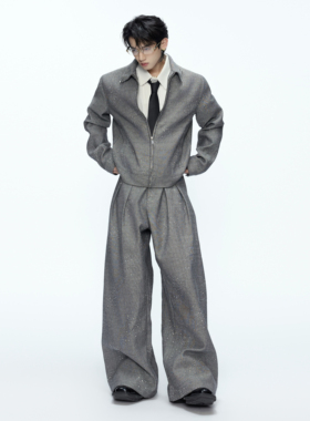 ArguE CulturE星光*重工烫钻细闪夹克短款外套贵气亮片阔腿裤套