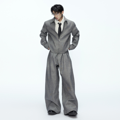 贵气细闪烫钻夹克套装