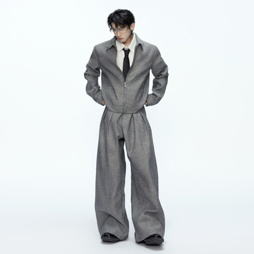 贵气细闪烫钻夹克套装