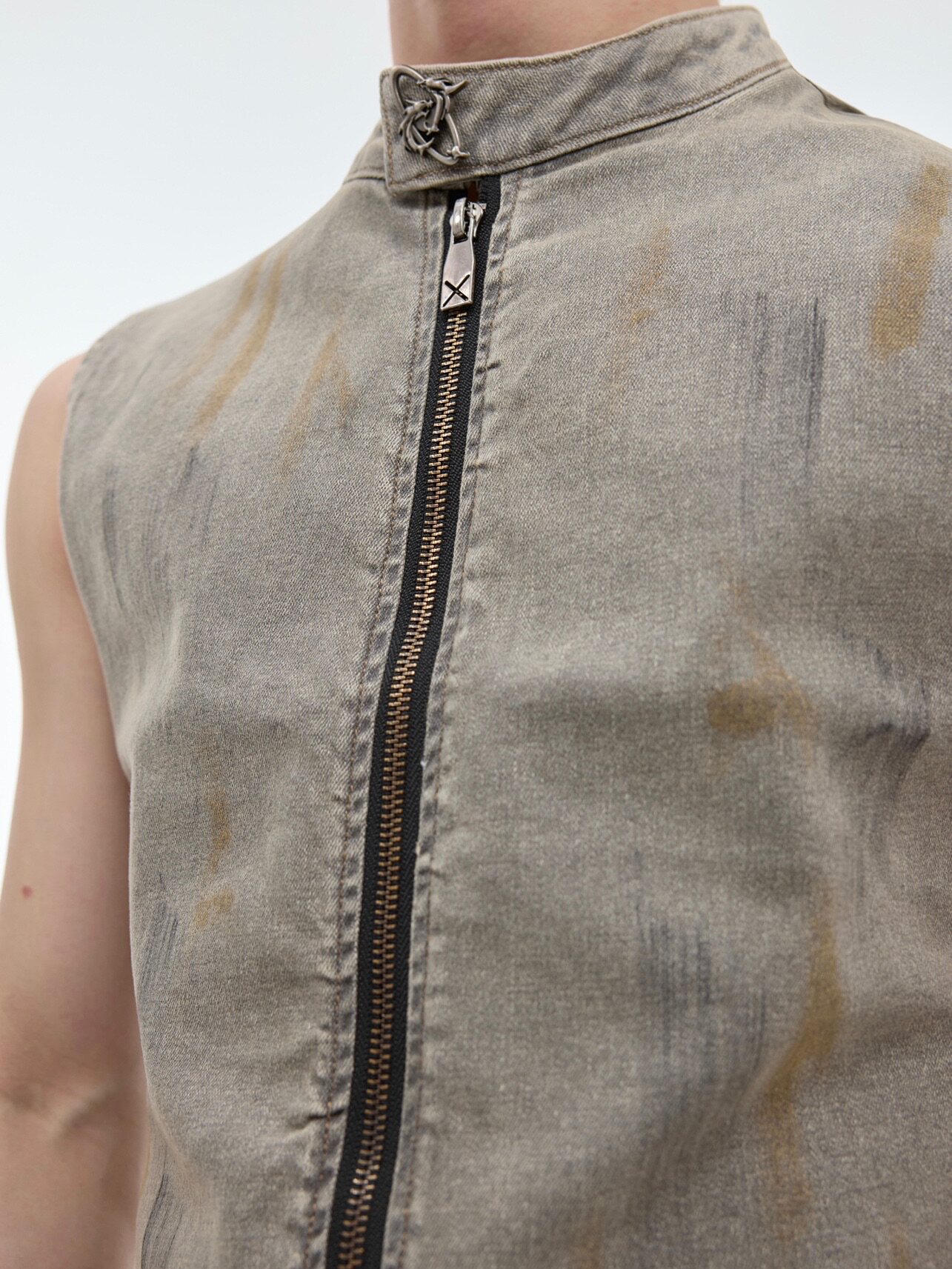 ARGUECULTURE24SS 여름 헤비 레트로 디스트레스드 데님 조끼 조끼 슬림 민소매 조끼 탑