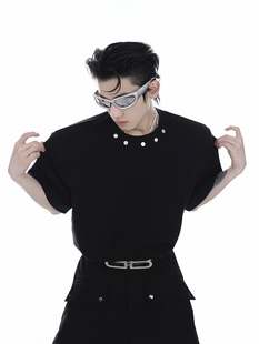 简约高级T恤宽松廓形半袖 CulturE夏季 小众金属纽扣设计感垫肩短袖