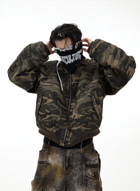 CulturE重工小众复古迷彩棒球服加厚Bomber飞行员夹克外套棉服男
