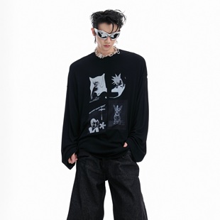 ArguE CulturE墨象*小众艺术图案休闲T恤宽松垂感舒适高弹长袖男