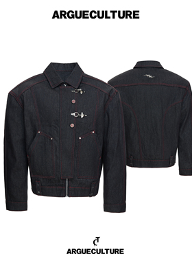 ArguECulturE红边黑脊*重磅日本冈山飞机扣工装黑色原牛夹克外套