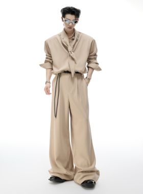 ArguE CulturE绫韵*飘带领巾设计垫肩长袖衬衫套装坑纹垂感阔腿裤