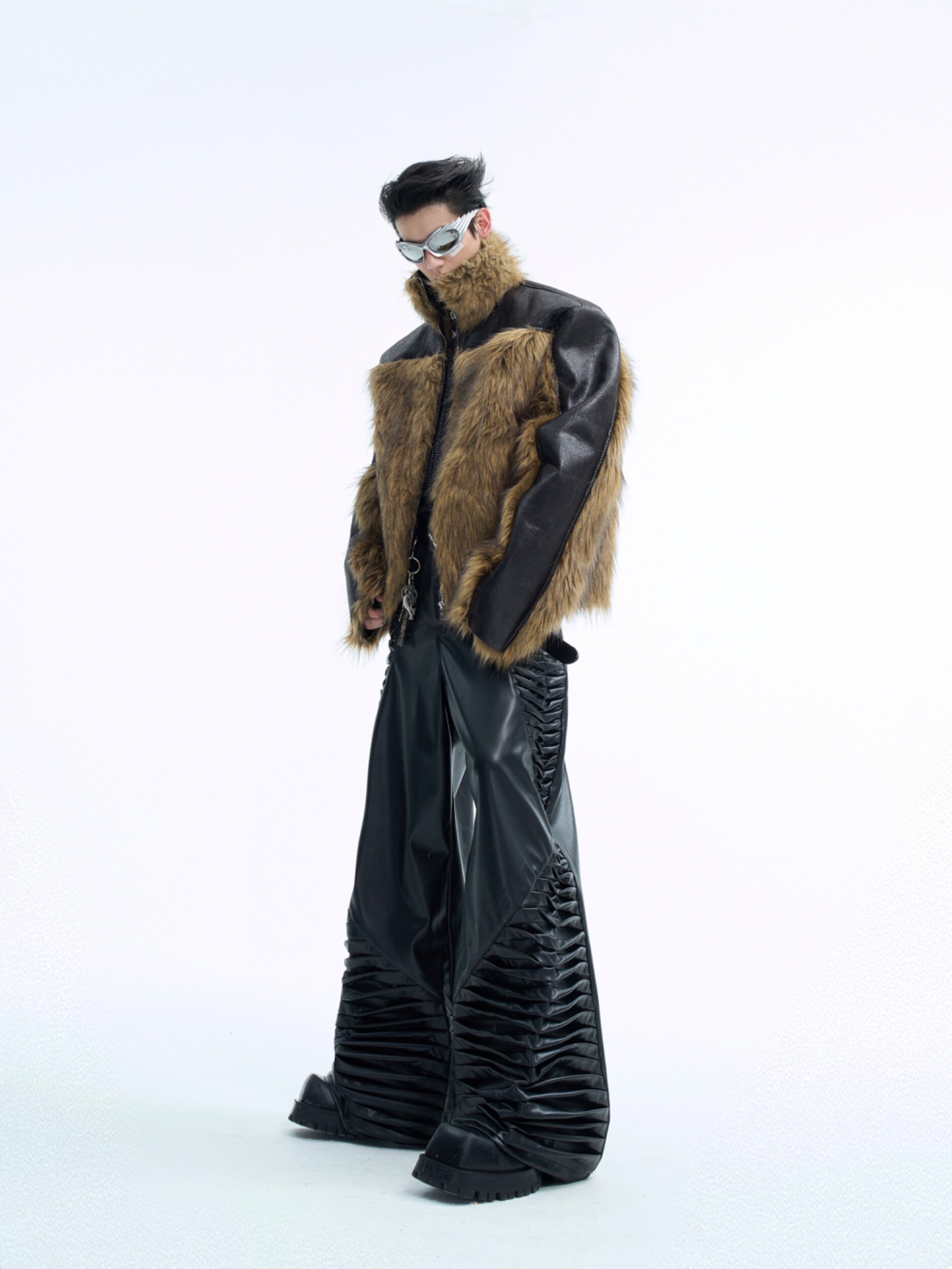 ARGUE HEAVY INDUSTRIES DECONSTRUCTED SERPENTINE LEATHER STITCHING MINK FUR COAT NICHE THREE-DIMENSIONAL THICKENED CROPPED JACKET MEN