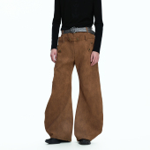 ArguE 分割裁剪挺阔长裤 CulturE棕砾 重磅复古麂皮双层头弯刀裤