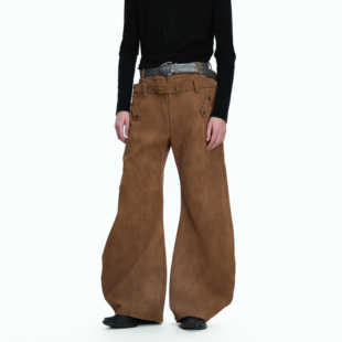 分割裁剪挺阔长裤 重磅复古麂皮双层头弯刀裤 CulturE棕砾 ArguE