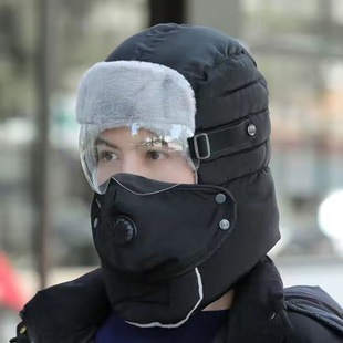 雷锋冬天帽子加厚护耳一体棉保暖东北户外骑车带防护镜防风防寒