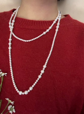 Eran珠宝 天然淡水珍珠纯手工项链 轻奢多层毛衣链多戴百搭长项链