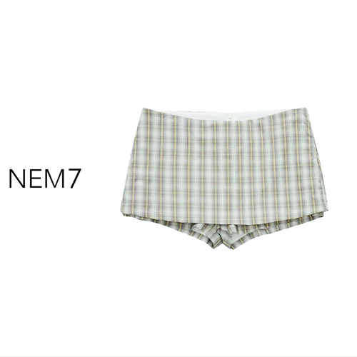 NEM72026黄白格子真丝内衬裙裤