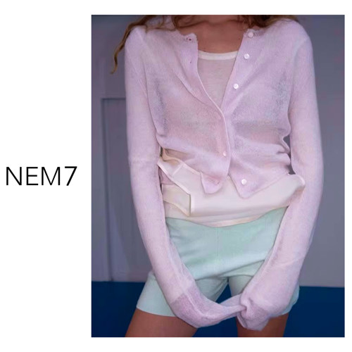 NEM7 毛针织衫短款拼接针织衫长袖秋季女宽松羊毛薄款
